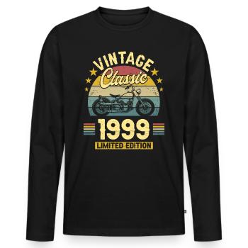 Moto Année 1999 Motard 25 Ans Anniversaire - T-shirt manches longues Premium bio Homme - noir - Devant - Nico (187cm)
