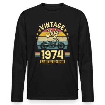 Motard 50 Ans 1974 Juillet Anniversaire - T-shirt manches longues Premium bio Homme - noir - Devant - Nico (187cm)
