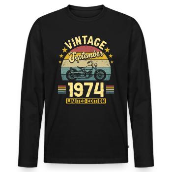 Motard 50 Ans 1974 Septembre Anniversaire - T-shirt manches longues Premium bio Homme - noir - Devant - Nico (187cm)