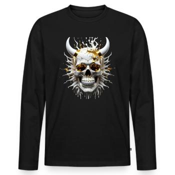Noble Skull Demon : Éclaboussure de style blanc et or - T-shirt manches longues Premium bio Homme - noir - Devant - Nico (187cm)