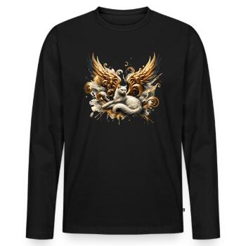 Angel Cat with Golden Wings – Mystical - Men's Premium Organic Long Sleeve Shirt - black - Front - Nico (187cm)