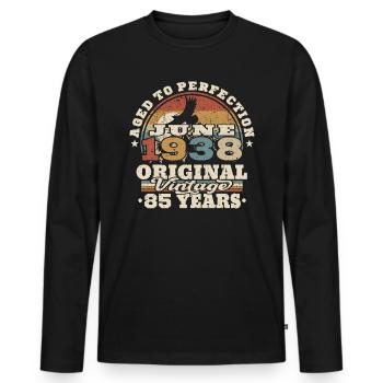 Born in June 1938 - 85 years old - Men's Premium Organic Long Sleeve Shirt - black - Front - Nico (187cm)
