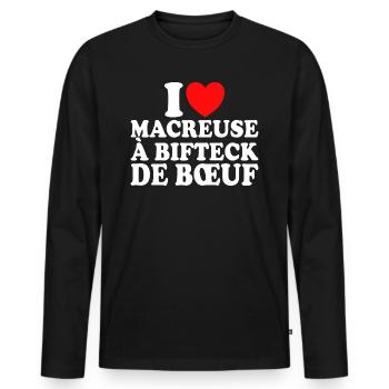 Boucher I Love Macreuse À Bifteck De Boeuf - T-shirt manches longues Premium bio Homme - noir - Devant - Nico (187cm)