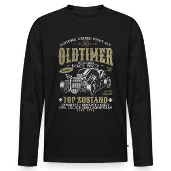 OLDTIMER WERDEN NICHT ALT 1974 50 JAHRE - Männer Premium Bio Langarmshirt - Schwarz - Vorne - Nico (187cm)