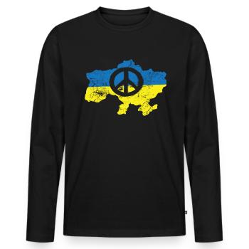 Signe de paix devant le drapeau ukrainien - T-shirt manches longues Premium bio Homme - noir - Devant - Nico (187cm)