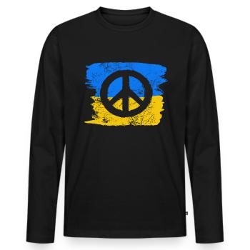 Signe de paix devant le drapeau ukrainien - T-shirt manches longues Premium bio Homme - noir - Devant - Nico (187cm)