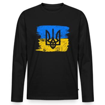 Ukraine War - Trident in front of Ukrainian flag - Men's Premium Organic Long Sleeve Shirt - black - Front - Nico (187cm)