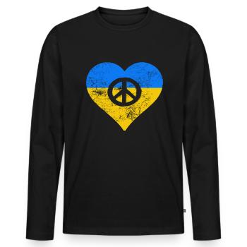 Ukraine War - Peace Sign in Heart - Men's Premium Organic Long Sleeve Shirt - black - Front - Nico (187cm)