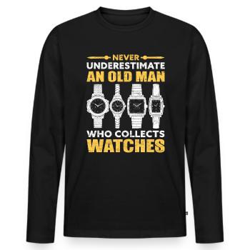 Collection de montres Grand-père Time Watch - T-shirt manches longues Premium bio Homme - noir - Devant - Nico (187cm)