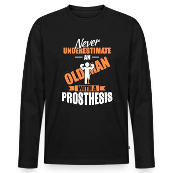 Amputation prothétique de la jambe Vieil homme - T-shirt manches longues Premium bio Homme - noir - Devant - Nico (187cm)
