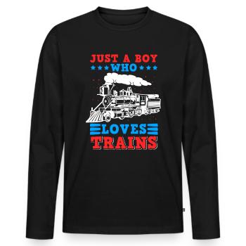 Modèle Ferroviaire Locomotive à Vapeur Chemin de fer Drôle - T-shirt manches longues Premium bio Homme - noir - Devant - Nico (187cm)