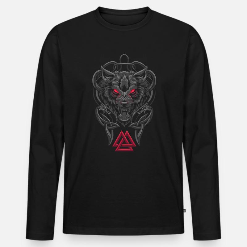 Fenrir Wolf - Viking Symbol - Valknut - Männer Premium Bio Langarmshirt - Schwarz