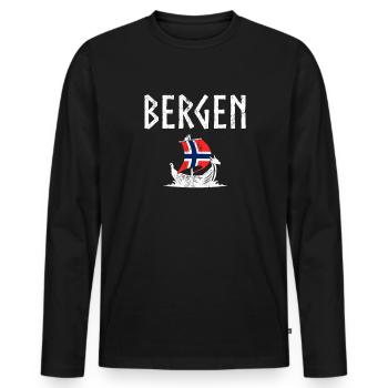 Bergen Norwegian flag, Norway - Männer Premium Bio Langarmshirt - Schwarz - Vorne - Nico (187cm)