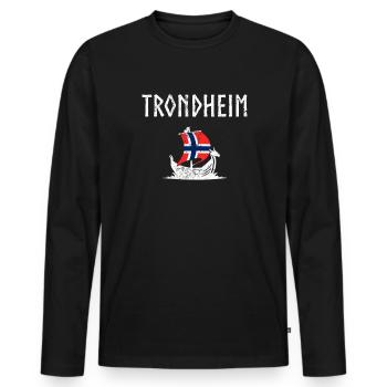 Trondheim Norwegian flag, Norway - Männer Premium Bio Langarmshirt - Schwarz - Vorne - Nico (187cm)