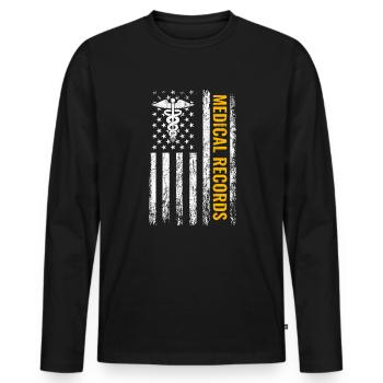 Medical Records American Flag, Medical Records - Männer Premium Bio Langarmshirt - Schwarz - Vorne - Nico (187cm)