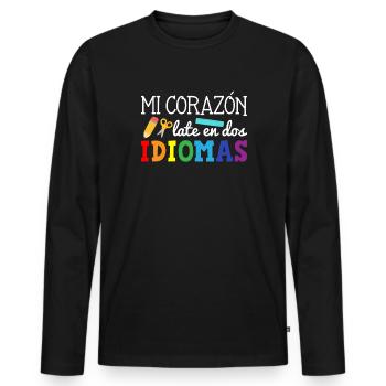 Mi corazon late en dos idiomas, bilingual Spanish - Männer Premium Bio Langarmshirt - Schwarz - Vorne - Nico (187cm)