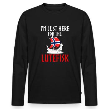 I'm just here for the lutefisk nordic lutefisk - Männer Premium Bio Langarmshirt - Schwarz - Vorne - Nico (187cm)