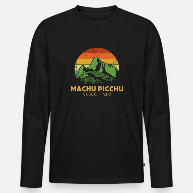 machu picchu, Peruvian machu picchu - Männer Premium Bio Langarmshirt - Schwarz