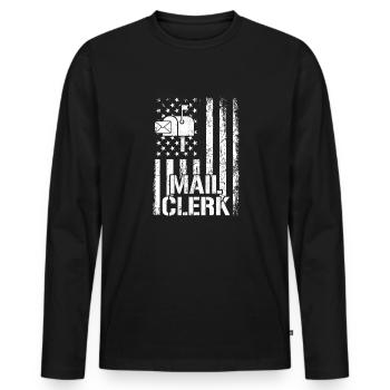 commis au courrier drapeau américain, commis au courrier - T-shirt manches longues Premium bio Homme - noir - Devant - Nico (187cm)
