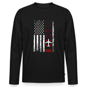 Contrôleur de la circulation aérienne Pavillon américain - T-shirt manches longues Premium bio Homme - noir - Devant - Nico (187cm)