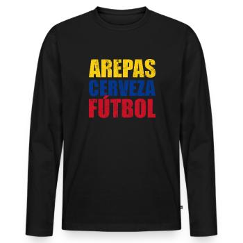 Arepas Cerveza Futbol, Venezuela, Colombie Arepas - T-shirt manches longues Premium bio Homme - noir - Devant - Nico (187cm)