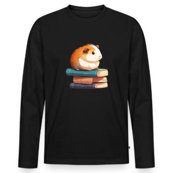 Guinea pig siting in stack of books guinea pig - Männer Premium Bio Langarmshirt - Schwarz - Vorne - Nico (187cm)