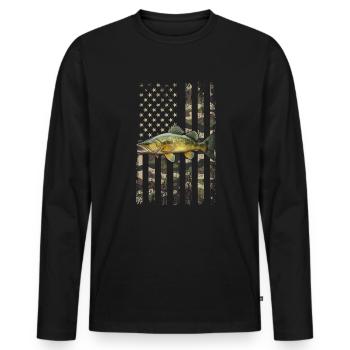 doré jaune drapeau américain, Pêche - T-shirt manches longues Premium bio Homme - noir - Devant - Nico (187cm)
