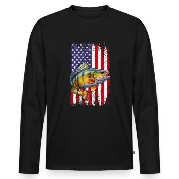 Yellow Perch american flag, Yellow Perch - Men's Premium Organic Long Sleeve Shirt - black - Front - Nico (187cm)