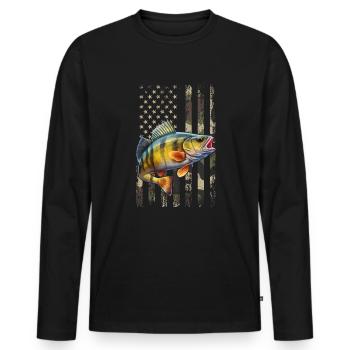 Yellow Perch american flag, Yellow Perch - Men's Premium Organic Long Sleeve Shirt - black - Front - Nico (187cm)