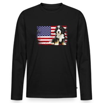 bernedoodle American flag - Men's Premium Organic Long Sleeve Shirt - black - Front - Nico (187cm)