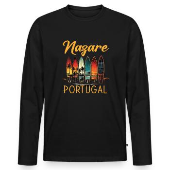 Nazaré, Portugal - T-shirt manches longues Premium bio Homme - noir - Devant - Nico (187cm)