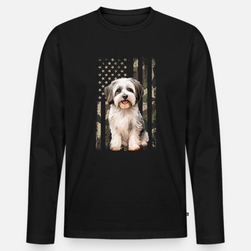 havanese dog, american flag - Männer Premium Bio Langarmshirt - Schwarz