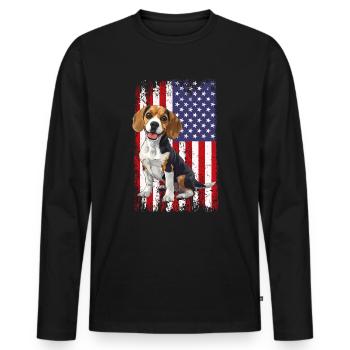 beagle drapeau américain, beagle - T-shirt manches longues Premium bio Homme - noir - Devant - Nico (187cm)