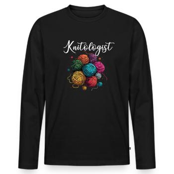 knitologist, Yarn Knitting - Männer Premium Bio Langarmshirt - Schwarz - Vorne - Nico (187cm)