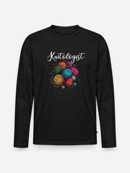 knitologist, Yarn Knitting - Männer Premium Bio Langarmshirt - Schwarz