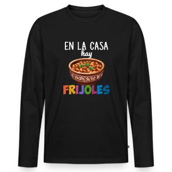 En la casa hay frijoles - T-shirt manches longues Premium bio Homme - noir - Devant - Nico (187cm)