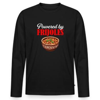 powered by frijoles - Männer Premium Bio Langarmshirt - Schwarz - Vorne - Nico (187cm)