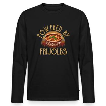 powered by frijoles - Männer Premium Bio Langarmshirt - Schwarz - Vorne - Nico (187cm)