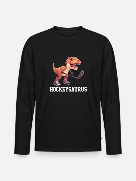Hockey Dinosaurs, Hockeysaurus - Männer Premium Bio Langarmshirt - Schwarz