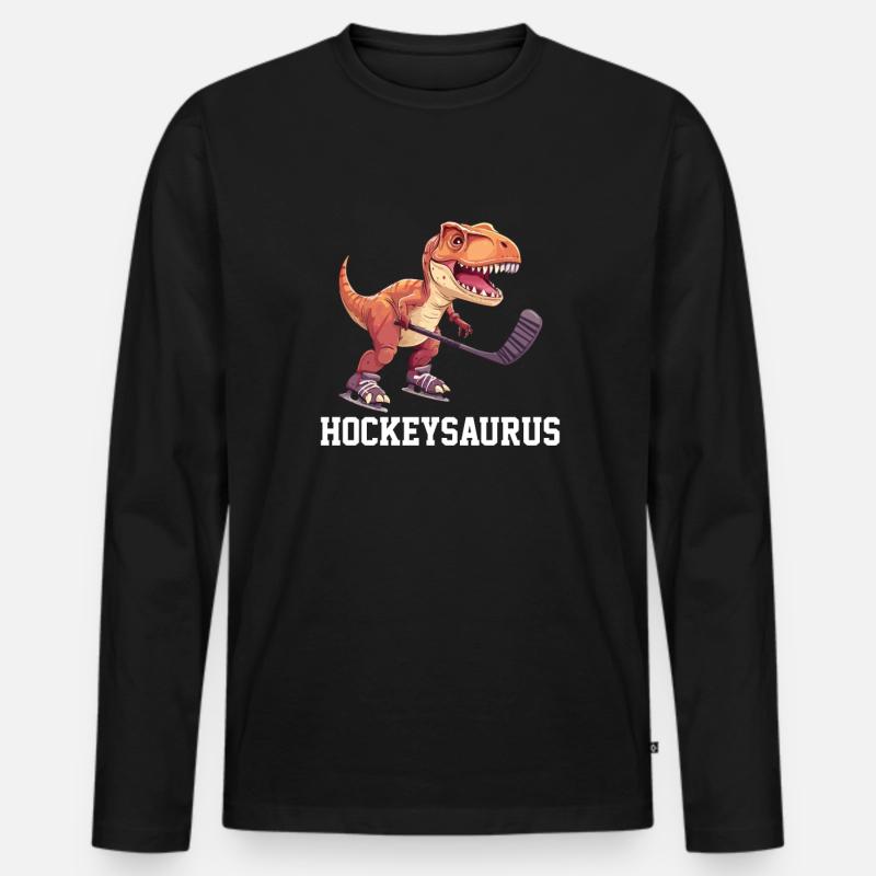 Hockey Dinosaurs, Hockeysaurus - Männer Premium Bio Langarmshirt - Schwarz