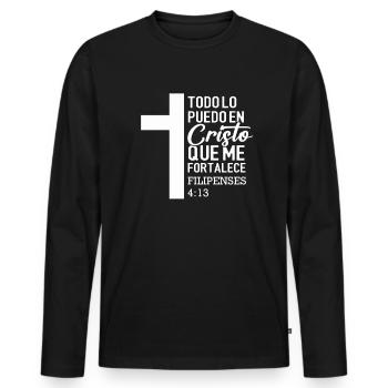 Todo Lo Puedo En Cristo bible verse Filipenses 4:1 - Männer Premium Bio Langarmshirt - Schwarz - Vorne - Nico (187cm)