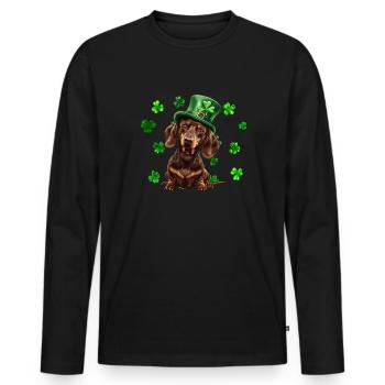 Teckel St Patrick’s Day Shamrock - T-shirt manches longues Premium bio Homme - noir - Devant - Nico (187cm)