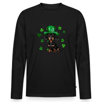 Teckel St Patrick’s Day Shamrock - T-shirt manches longues Premium bio Homme - noir - Devant - Nico (187cm)
