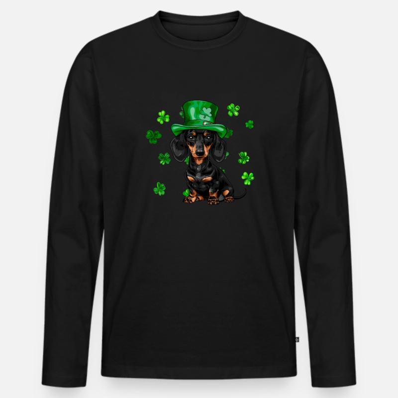 Dachshund St Patricks Day Shamrock - Männer Premium Bio Langarmshirt - Schwarz