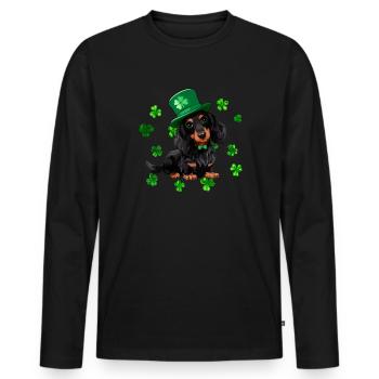 Teckel St Patrick’s Day Shamrock - T-shirt manches longues Premium bio Homme - noir - Devant - Nico (187cm)