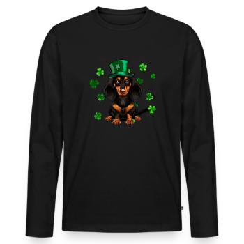 Teckel St Patrick’s Day Shamrock - T-shirt manches longues Premium bio Homme - noir - Devant - Nico (187cm)
