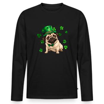 Chien carlin St Patrick’s Day Shamrock - T-shirt manches longues Premium bio Homme - noir - Devant - Nico (187cm)