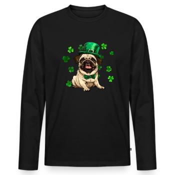 Chien carlin St Patrick’s Day Shamrock - T-shirt manches longues Premium bio Homme - noir - Devant - Nico (187cm)
