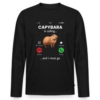 Capybara appelle - T-shirt manches longues Premium bio Homme - noir - Devant - Nico (187cm)
