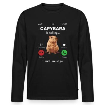 Capybara appelle - T-shirt manches longues Premium bio Homme - noir - Devant - Nico (187cm)